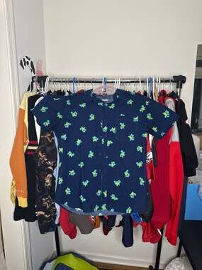 Pokémon Squirtle All-Over Print Short Sleeve Button-Up Shirt Navy L